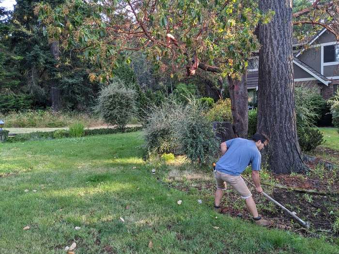 cleanup  worker raking leaves action