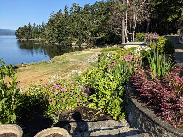 Estate stone-walled garden along the waterfront
